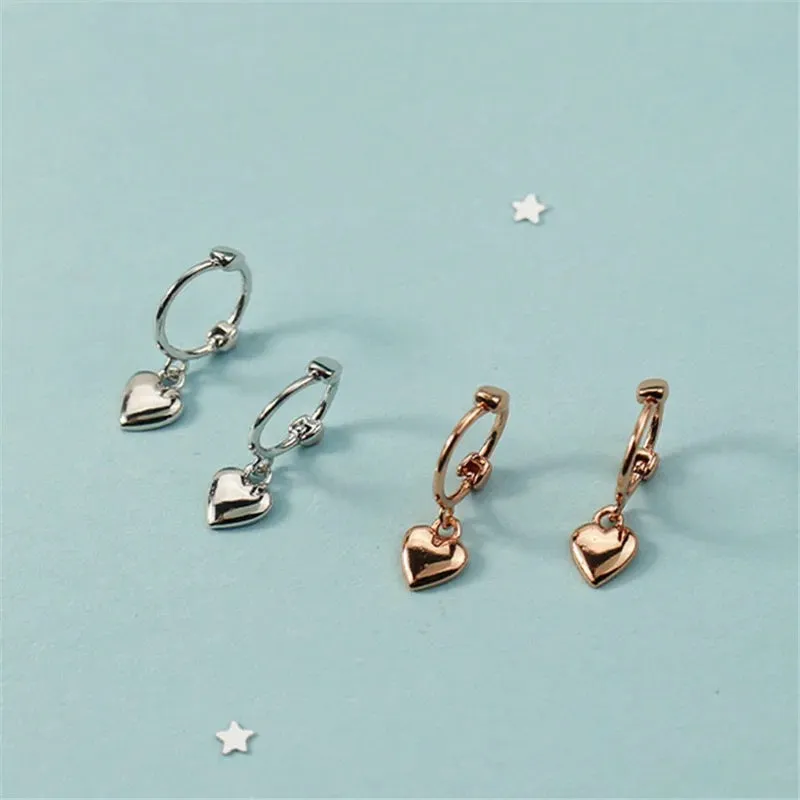 Small Dangling Huggies Heart Hoops