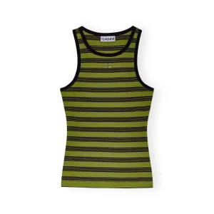 SOFT COTTON RIB TANK TOP | GREEN STRIPE