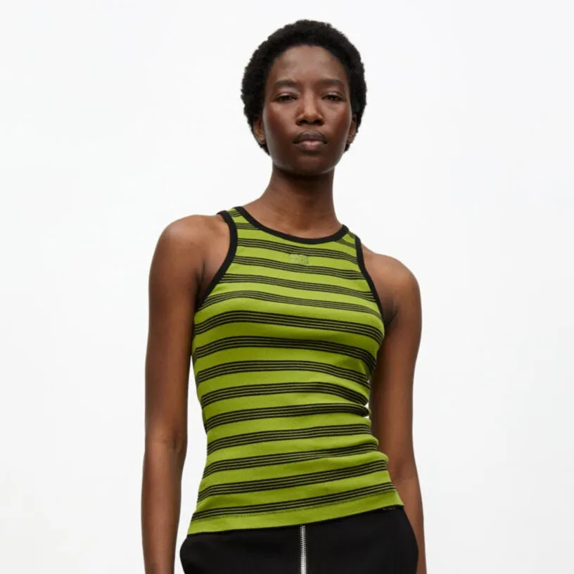 SOFT COTTON RIB TANK TOP | GREEN STRIPE