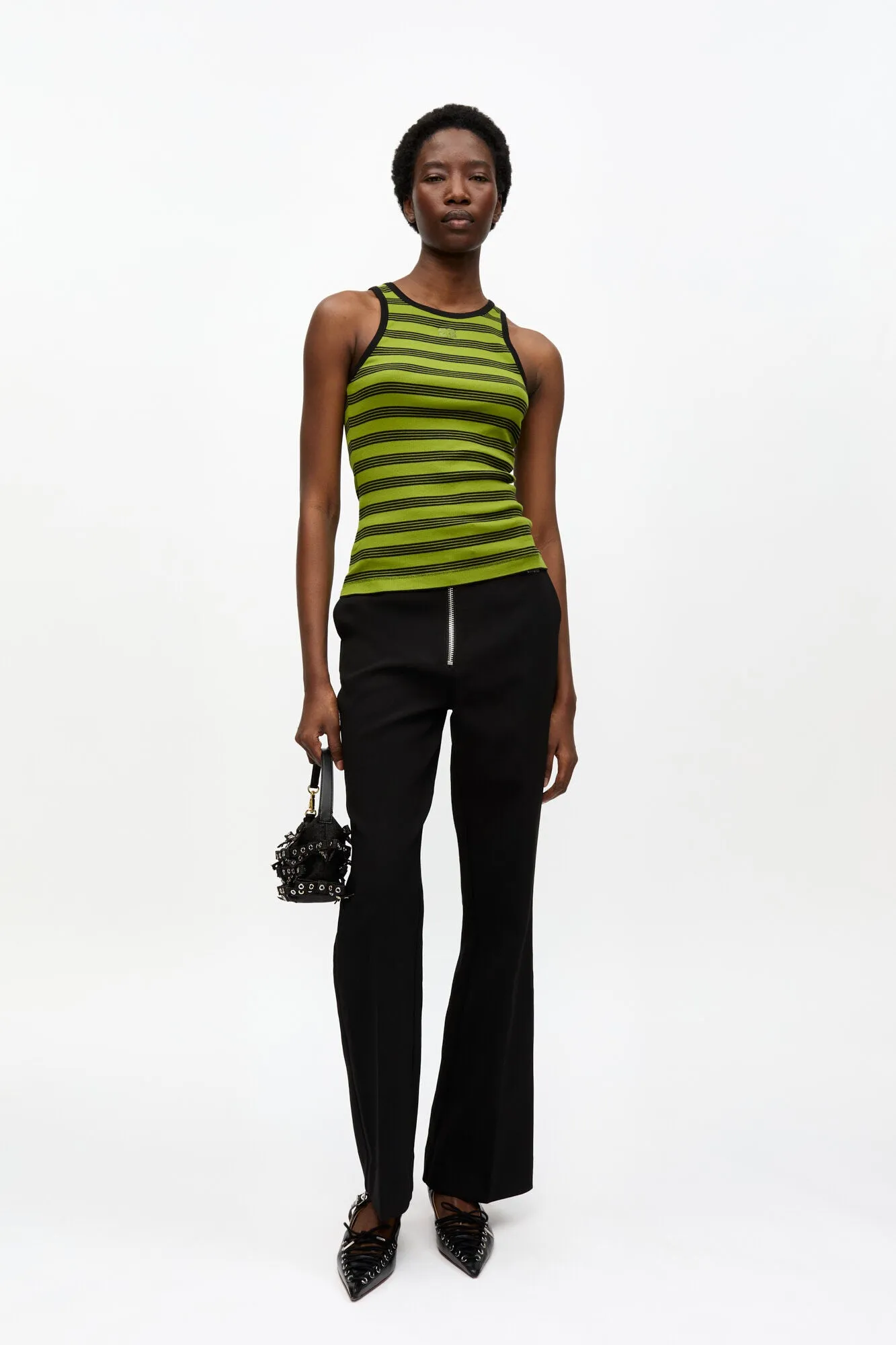 SOFT COTTON RIB TANK TOP | GREEN STRIPE