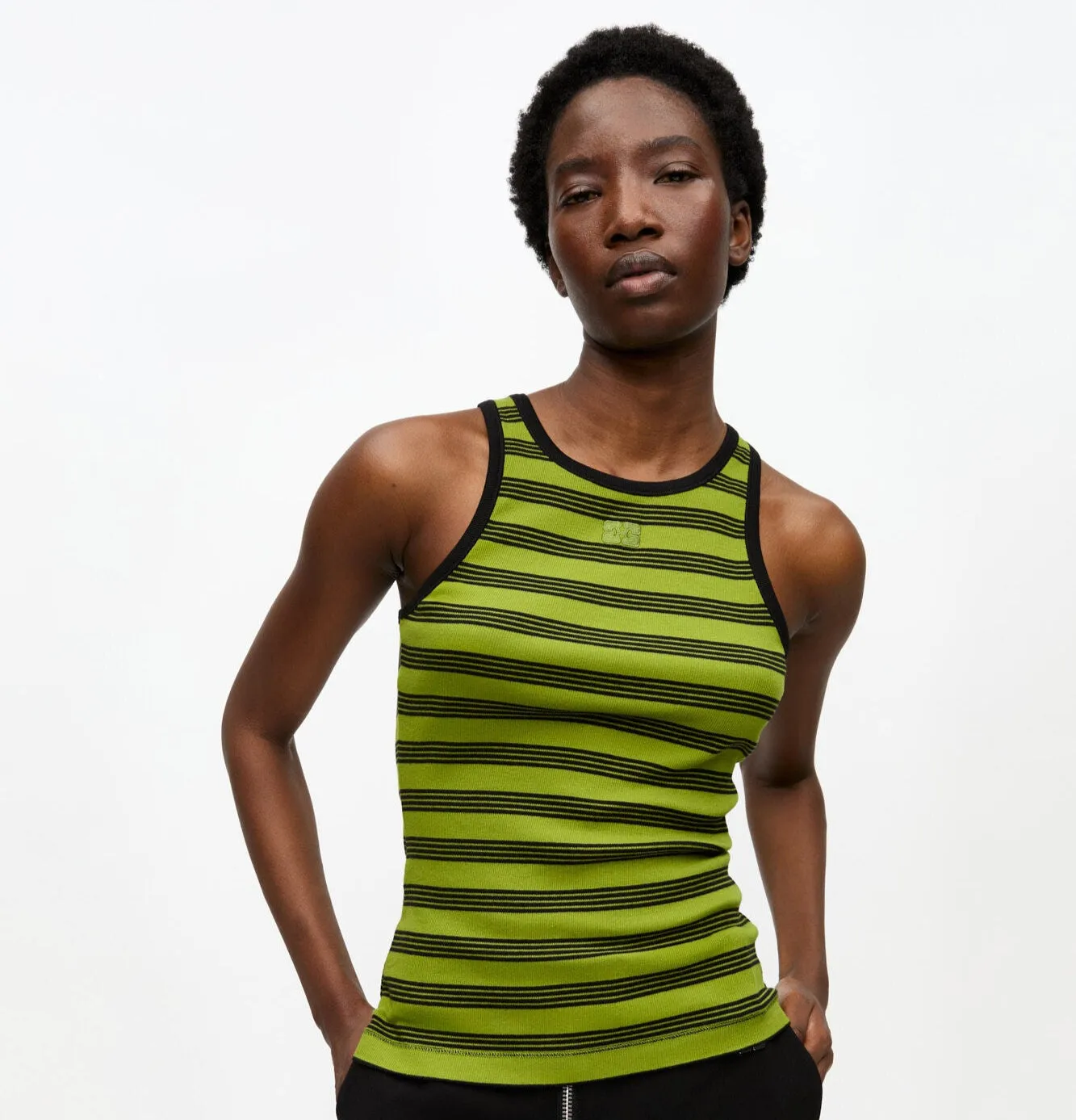 SOFT COTTON RIB TANK TOP | GREEN STRIPE