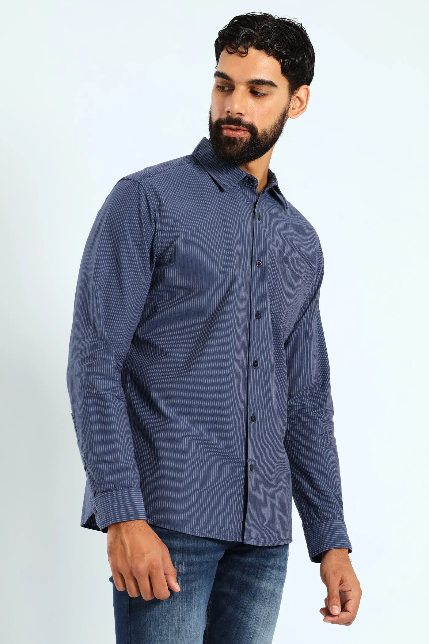 Soft Denim Stripe Shirt - Blue