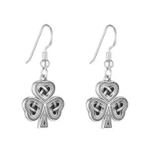 Sterling Silver Oxidised Celtic Shamrock Earrings - S34250