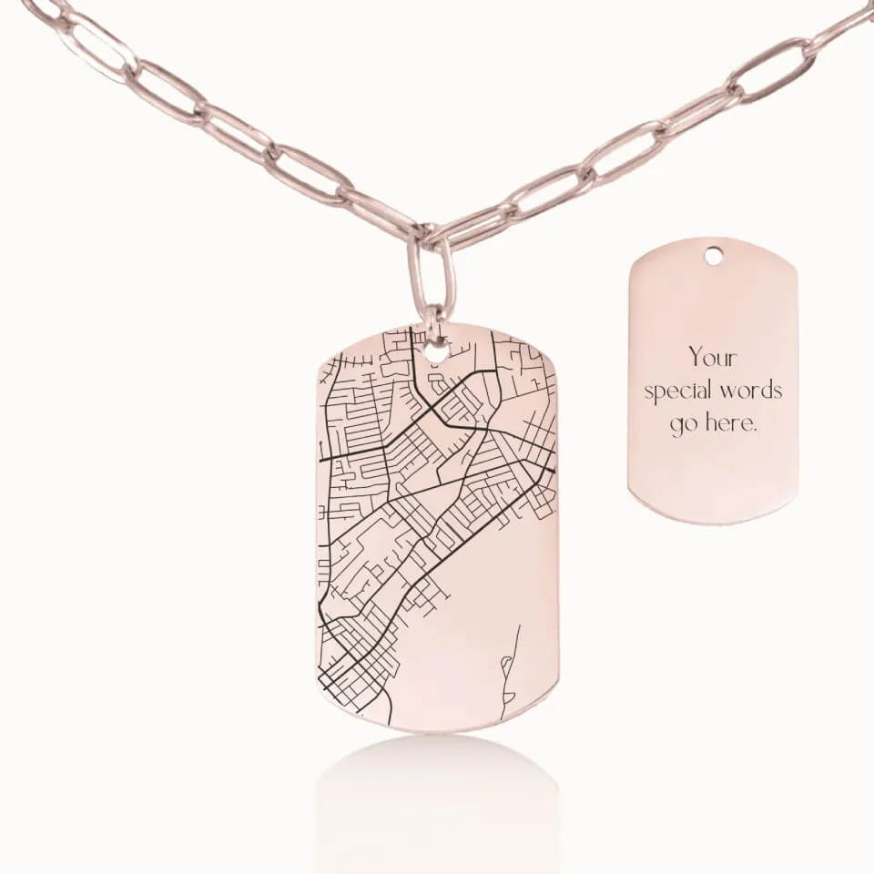 Street Map Tag Pendant on Paperclip Chain