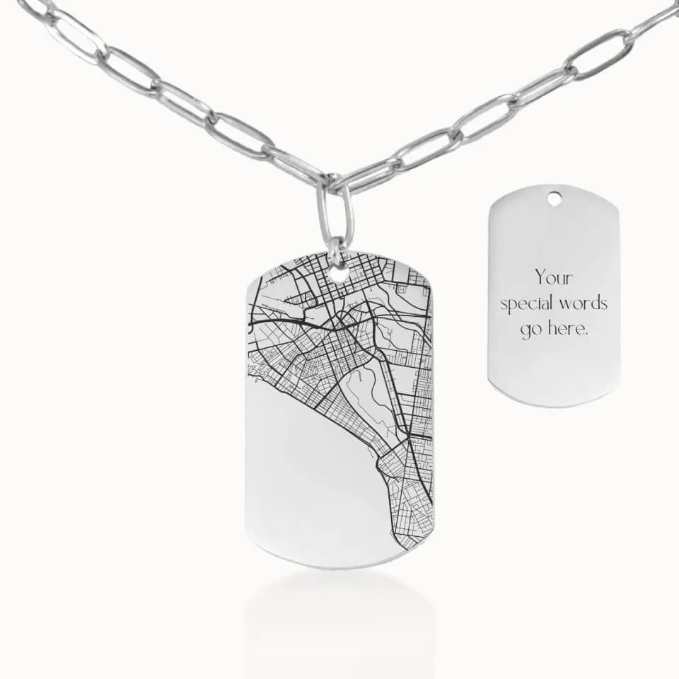 Street Map Tag Pendant on Paperclip Chain