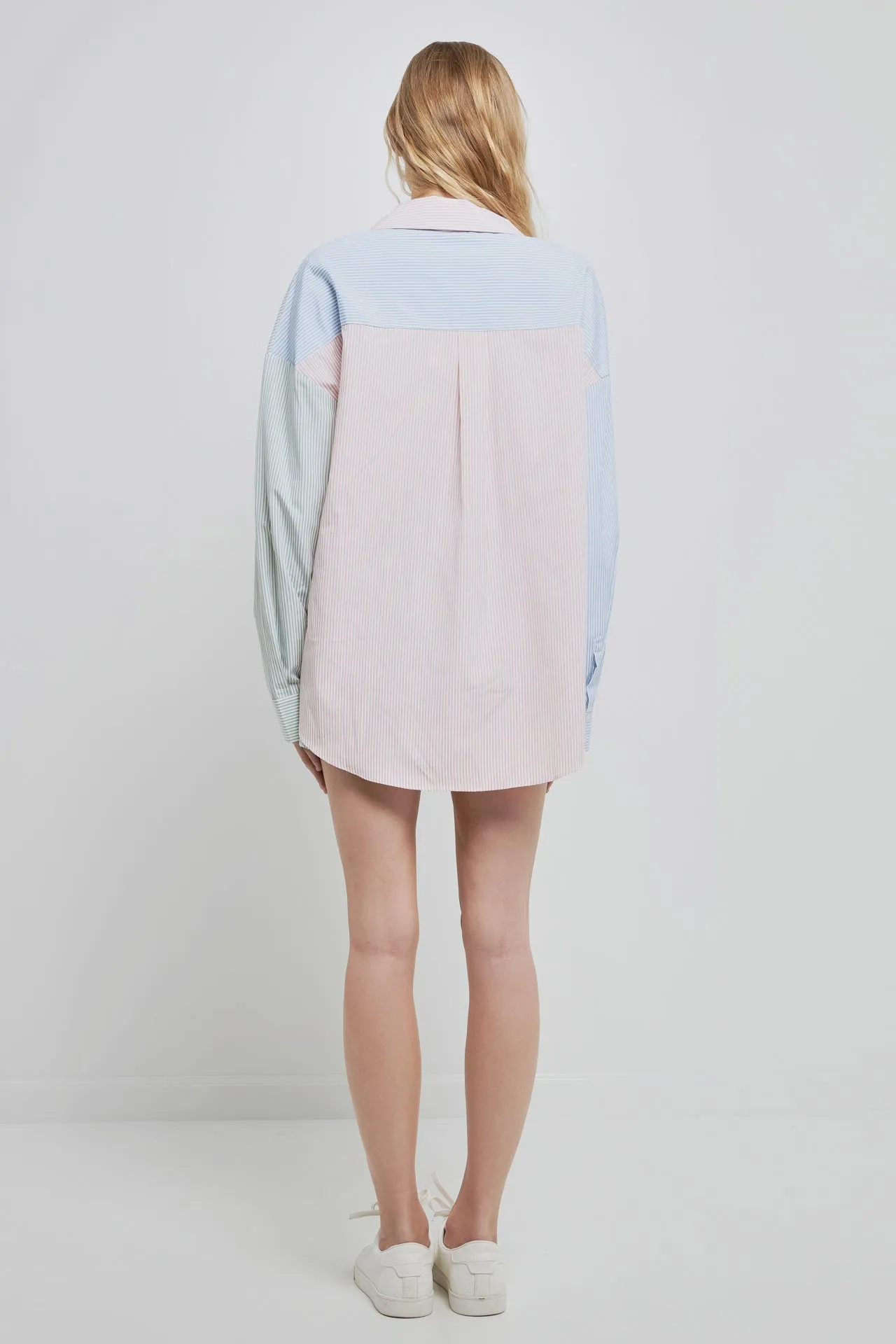 Striped Color Blocked Oversized Shirt