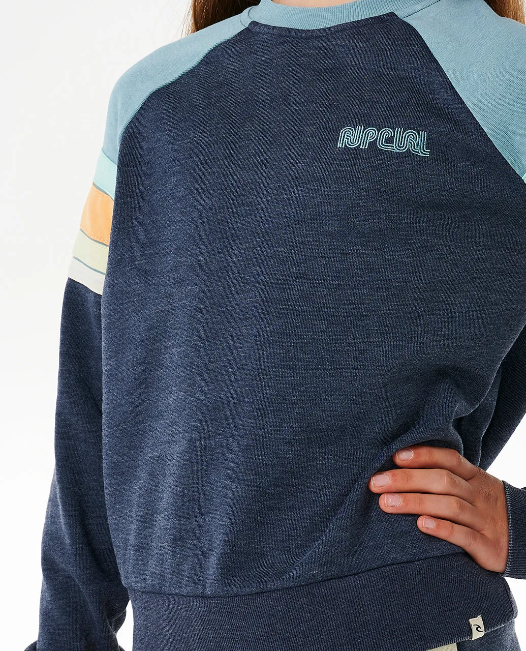 SURF REVIVAL RAGLAN CREW - GIRL - DARK NAVY (AGES 12 & 14)