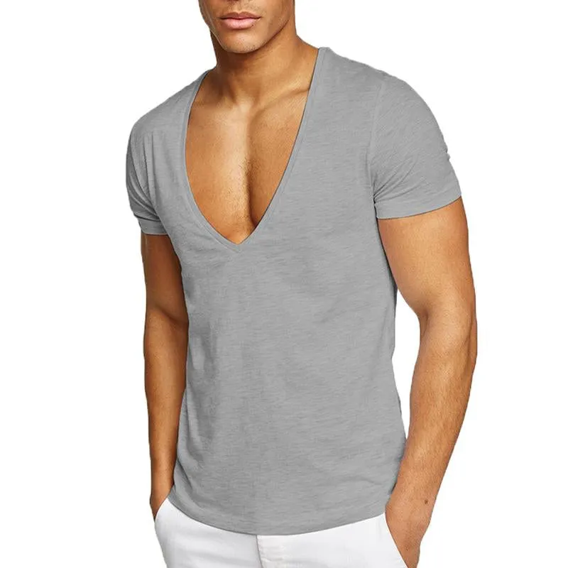 T-shirt à col en V de couleur unie vintage