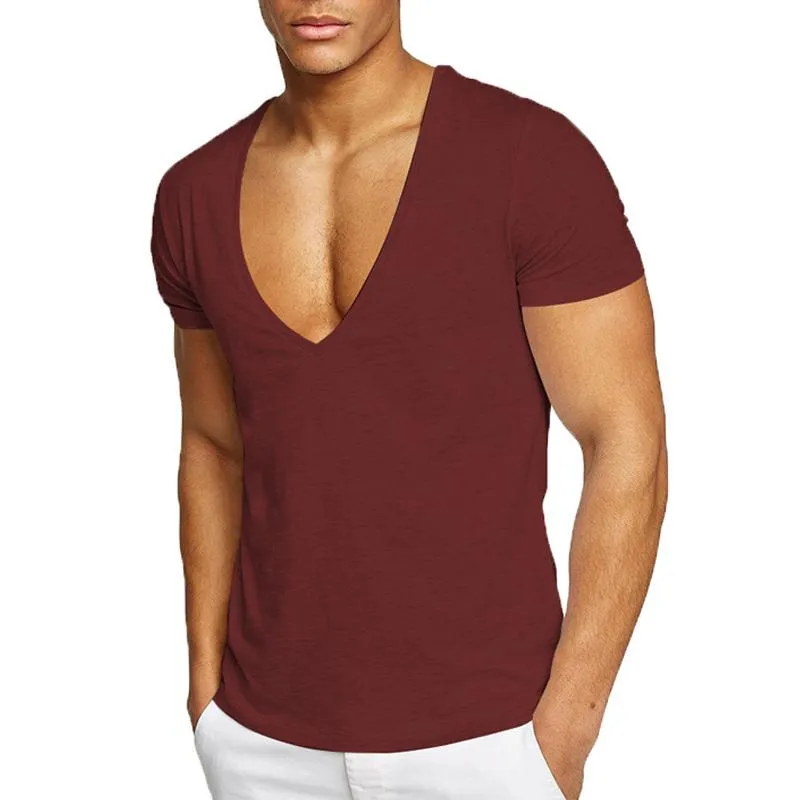 T-shirt à col en V de couleur unie vintage