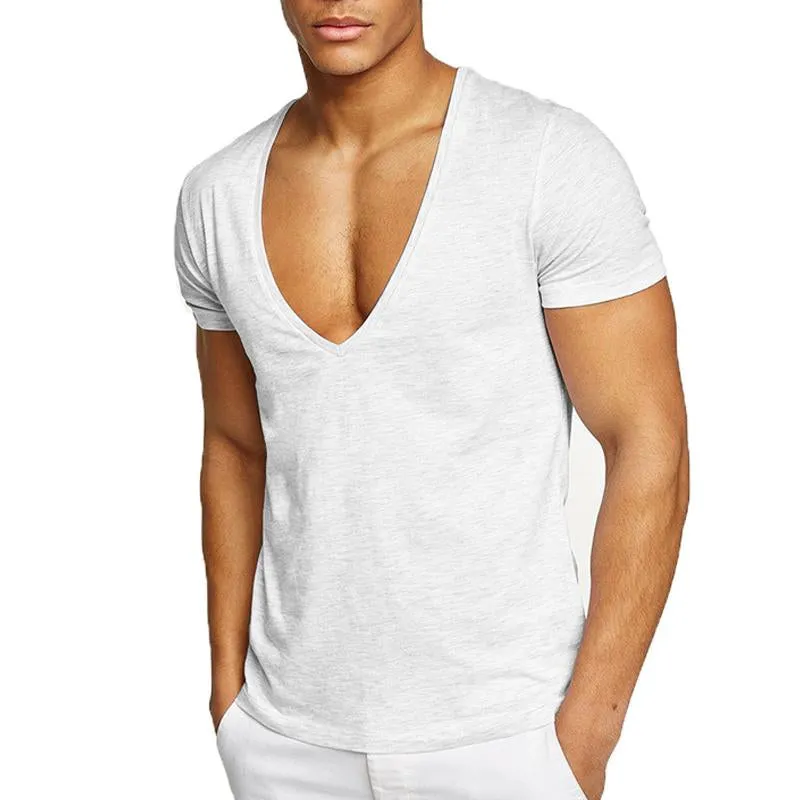 T-shirt à col en V de couleur unie vintage