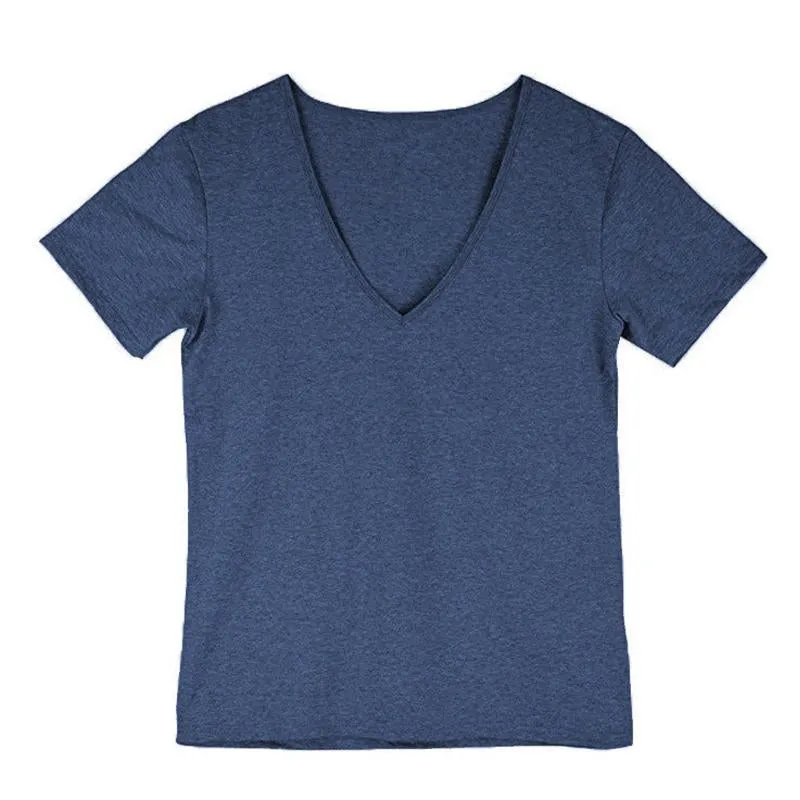 T-shirt à col en V de couleur unie vintage