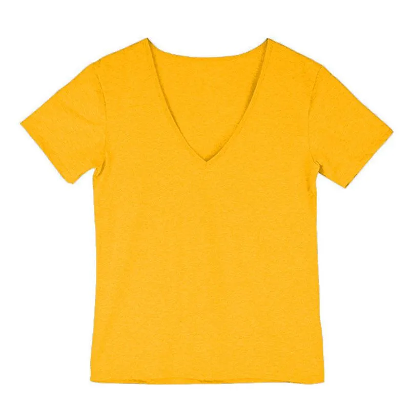 T-shirt à col en V de couleur unie vintage