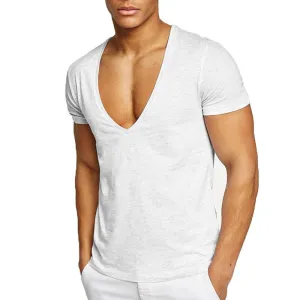 T-shirt à col en V de couleur unie vintage