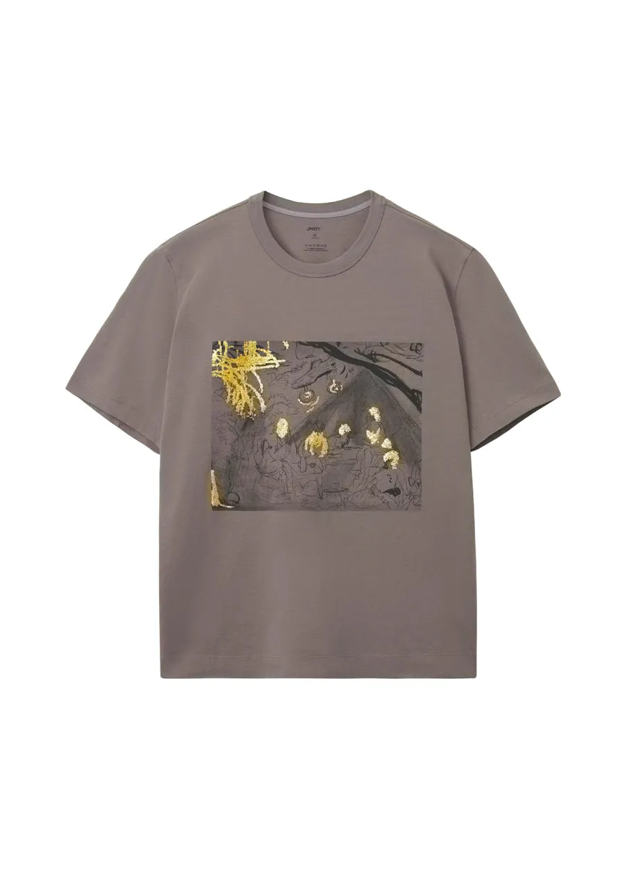 T-Shirt / JNBY Crewneck Manuscript Print Short Sleeve T-Shirt (100% Cotton)
