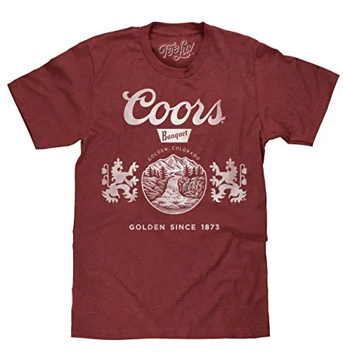 Tee Luv Coors Beer T-Shirt - Retro Coors Banquet Golden Colorado Lion Logo Shirt (Brick Heather) (XL)
