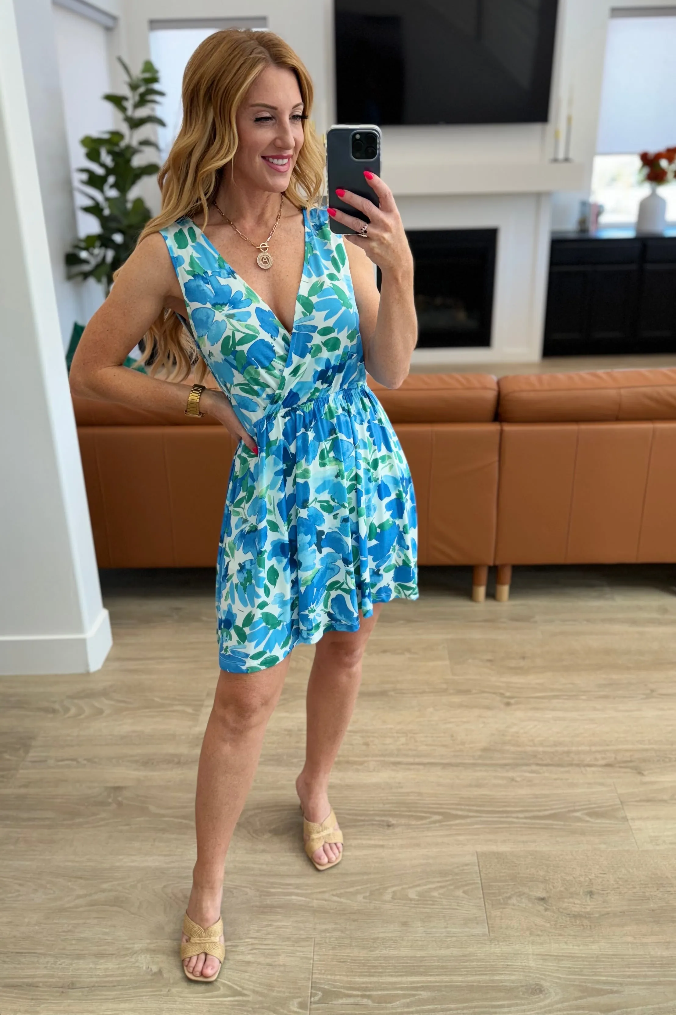 The Sun's Been Quite Kind V-Neck Dress in Blue