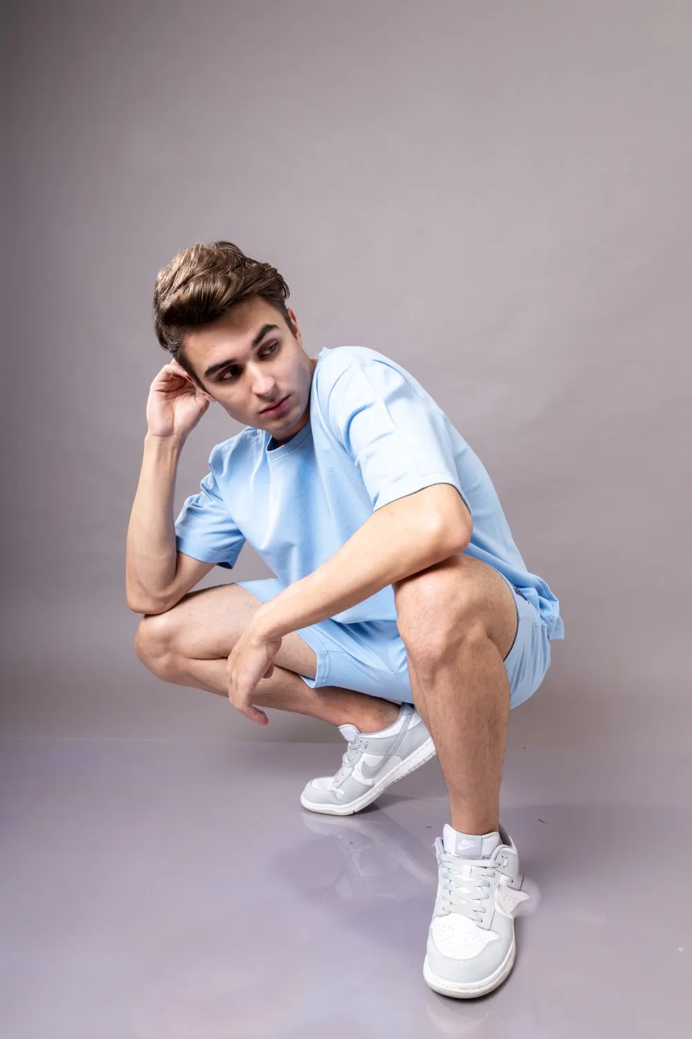 Tranquil Sky Blue  Oversized T-shirt and Shorts Co-Ord