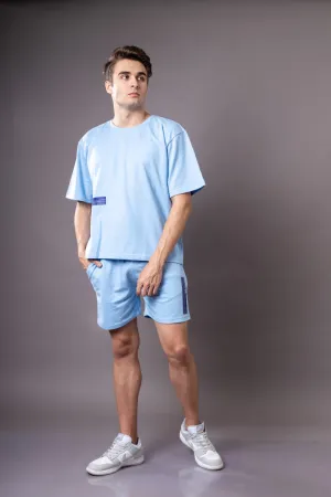 Tranquil Sky Blue  Oversized T-shirt and Shorts Co-Ord