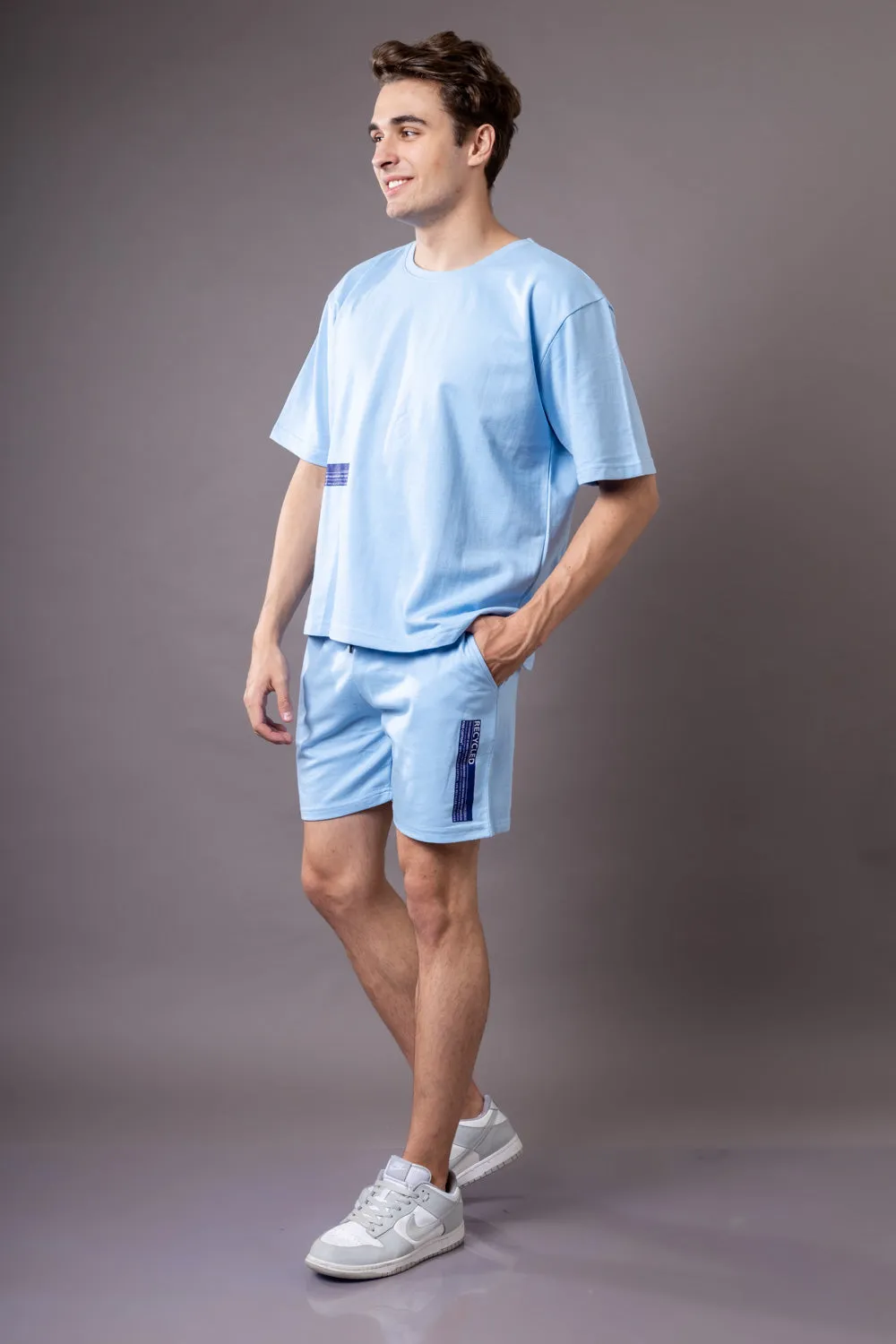 Tranquil Sky Blue  Oversized T-shirt and Shorts Co-Ord