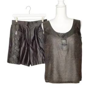 Vera Cristina Brown Silk Shorts Tank Top Set Medium 10
