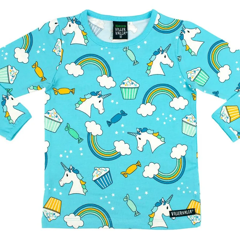 Villervalla Kids Unicorn Top - Aruba Blue