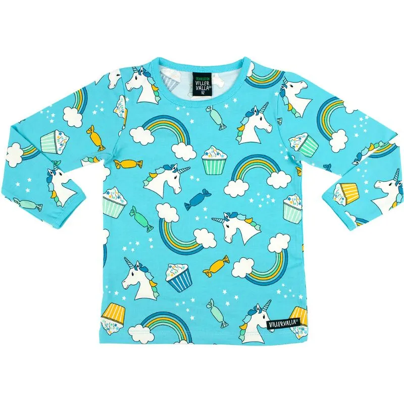 Villervalla Kids Unicorn Top - Aruba Blue