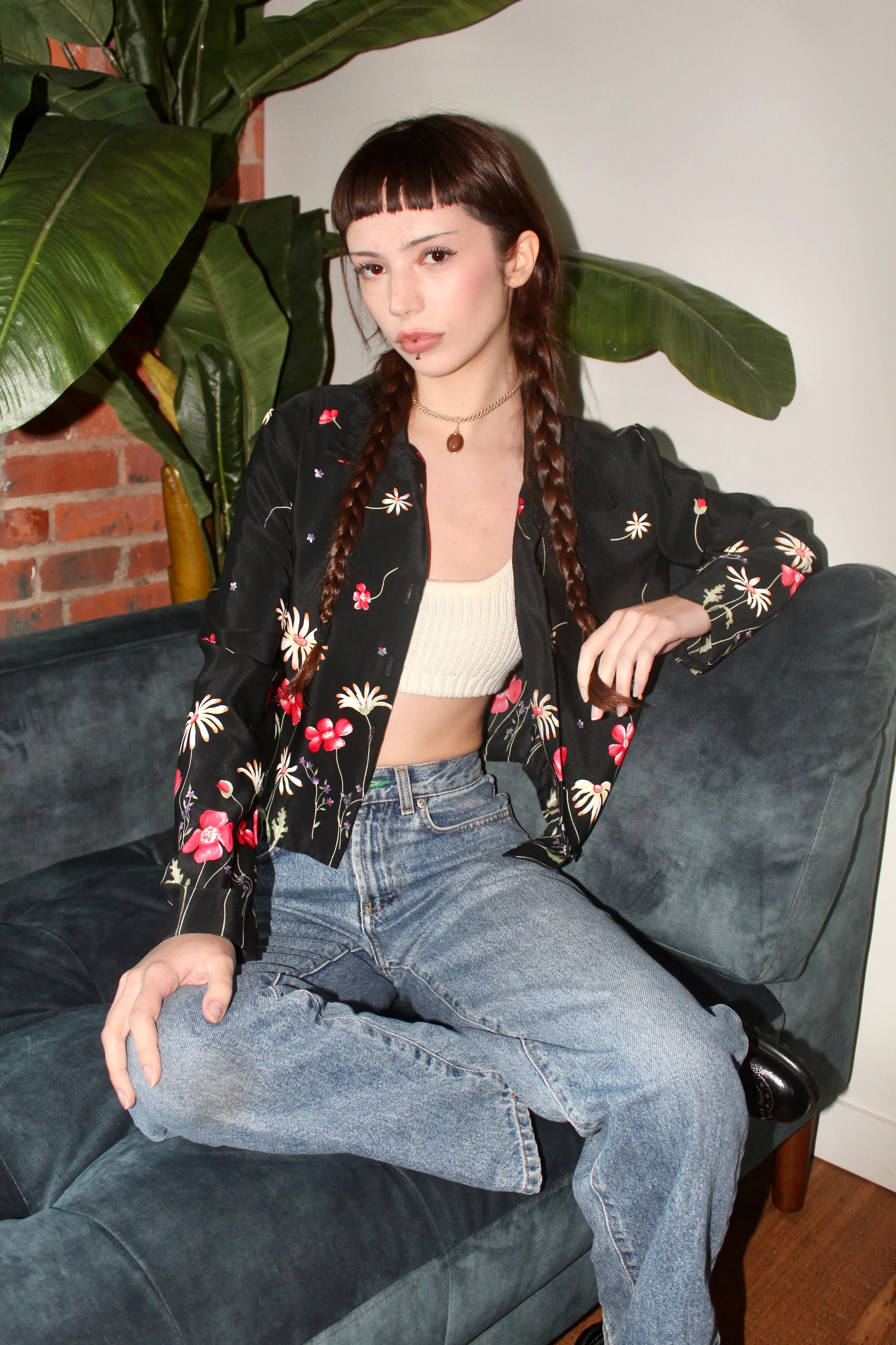 Vintage 90s Cropped Floral Button Up (S-M)