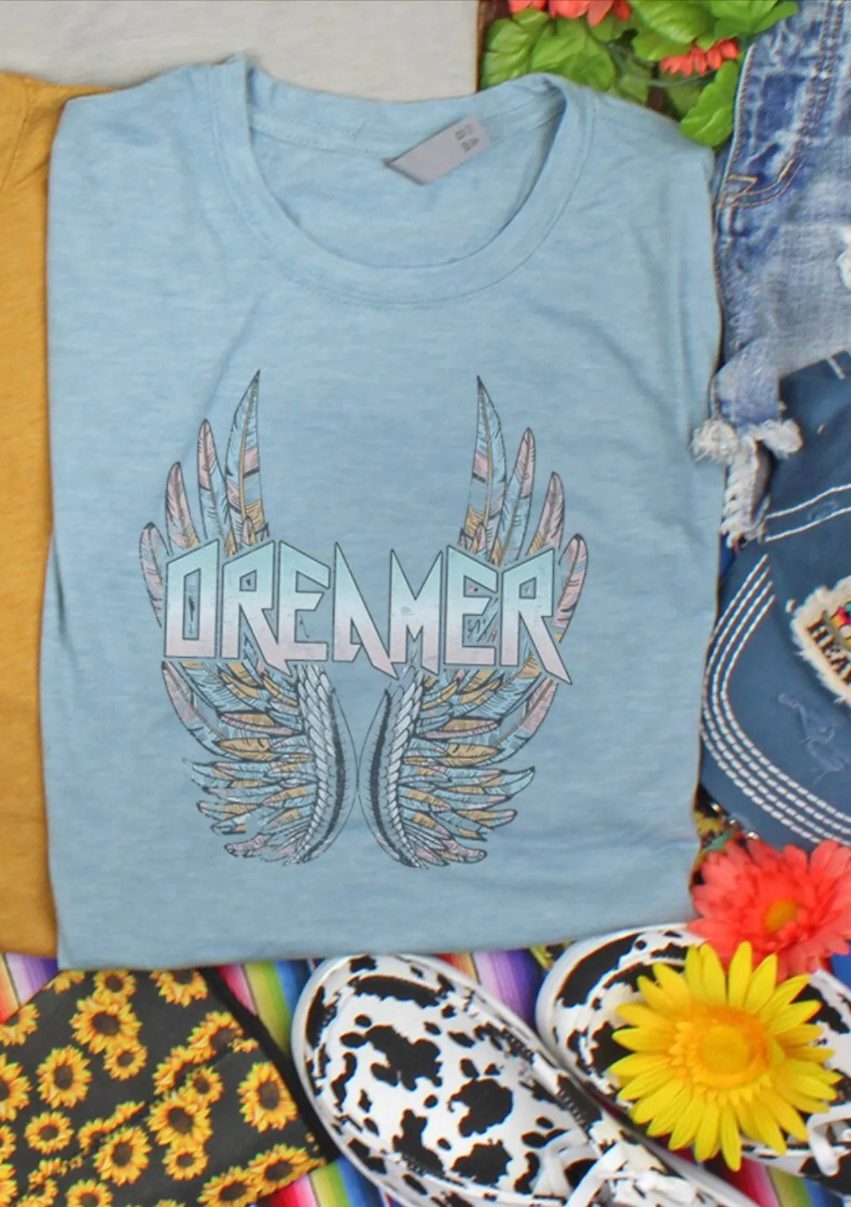 Vintage Dreamer Angel Wings Women's T-Shirt - Stonewash Denim
