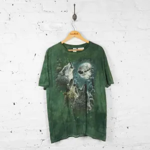 Vintage Tie Dye Wolf Christmas T-shirt - Green - XL