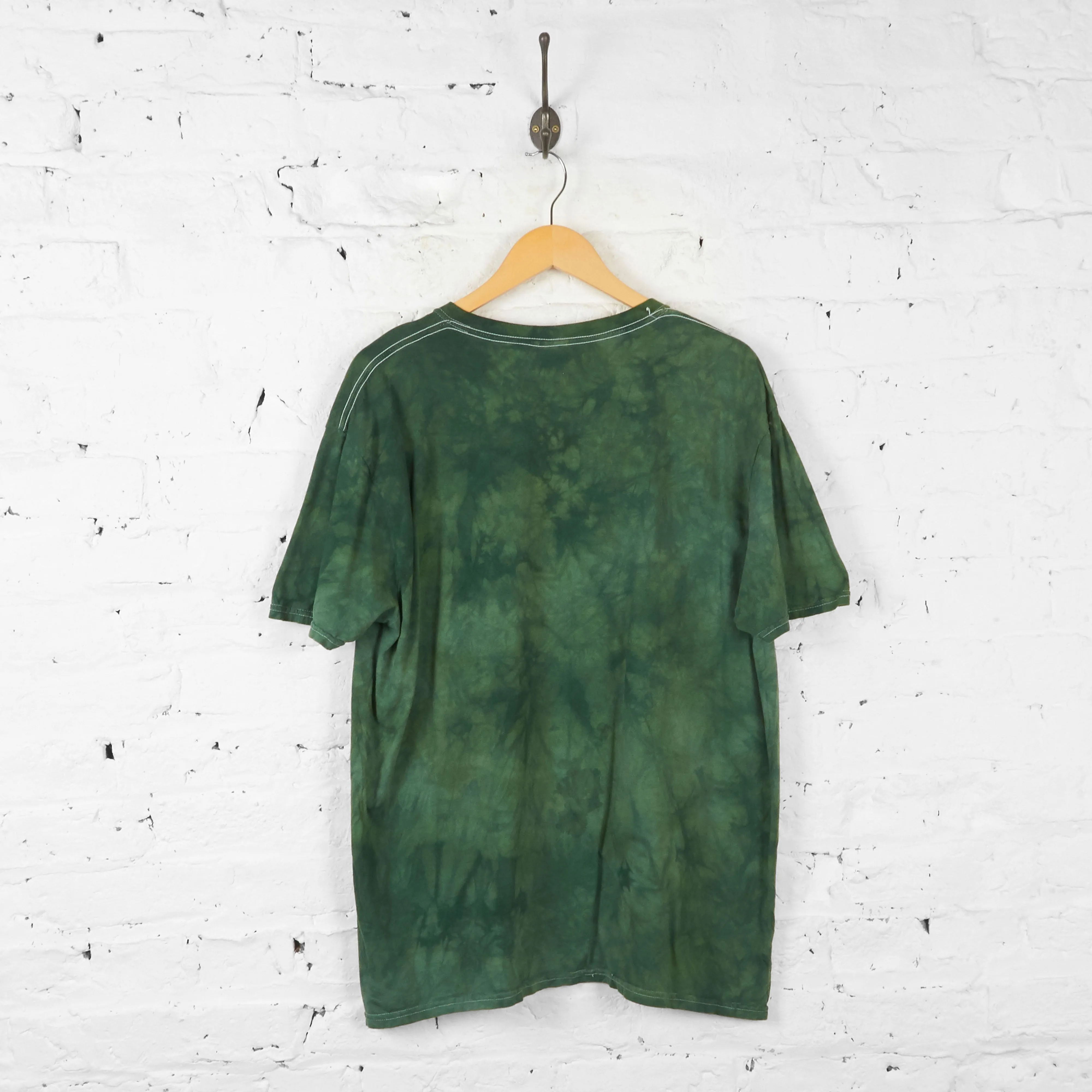 Vintage Tie Dye Wolf Christmas T-shirt - Green - XL