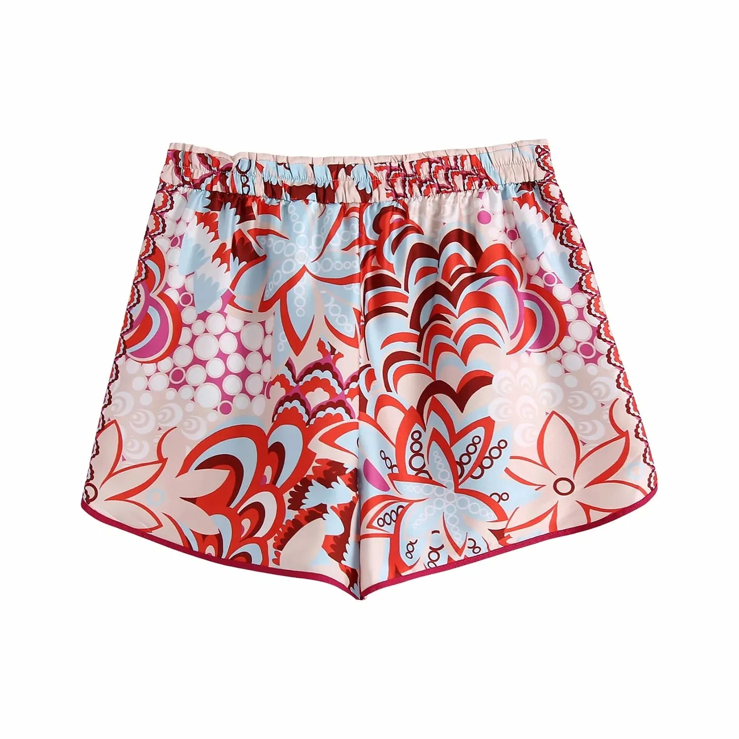 Vintage Totem Floral Print Women Shirt Hot Shorts Casual Sets 2021 Spring Summer Single Breasted Chic Clothes Streetwear
