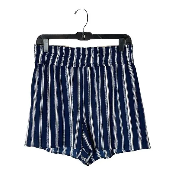 Waverly Grey Navy Blue And White Striped Elastic Waist Violet Shorts Size L