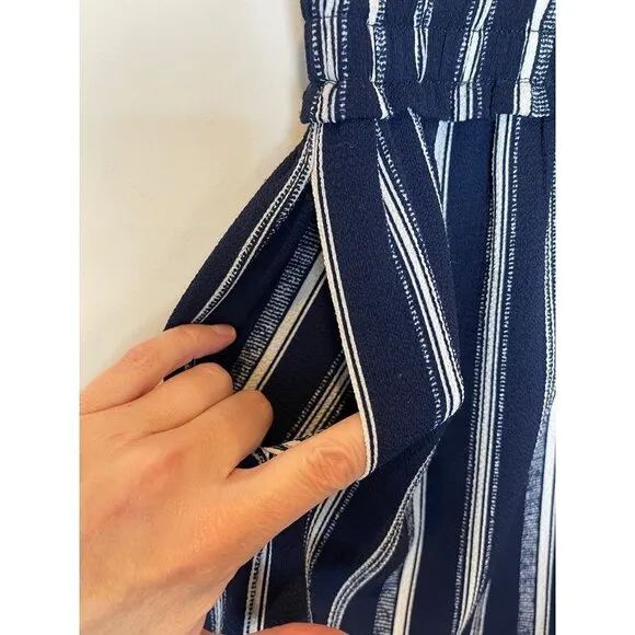 Waverly Grey Navy Blue And White Striped Elastic Waist Violet Shorts Size L