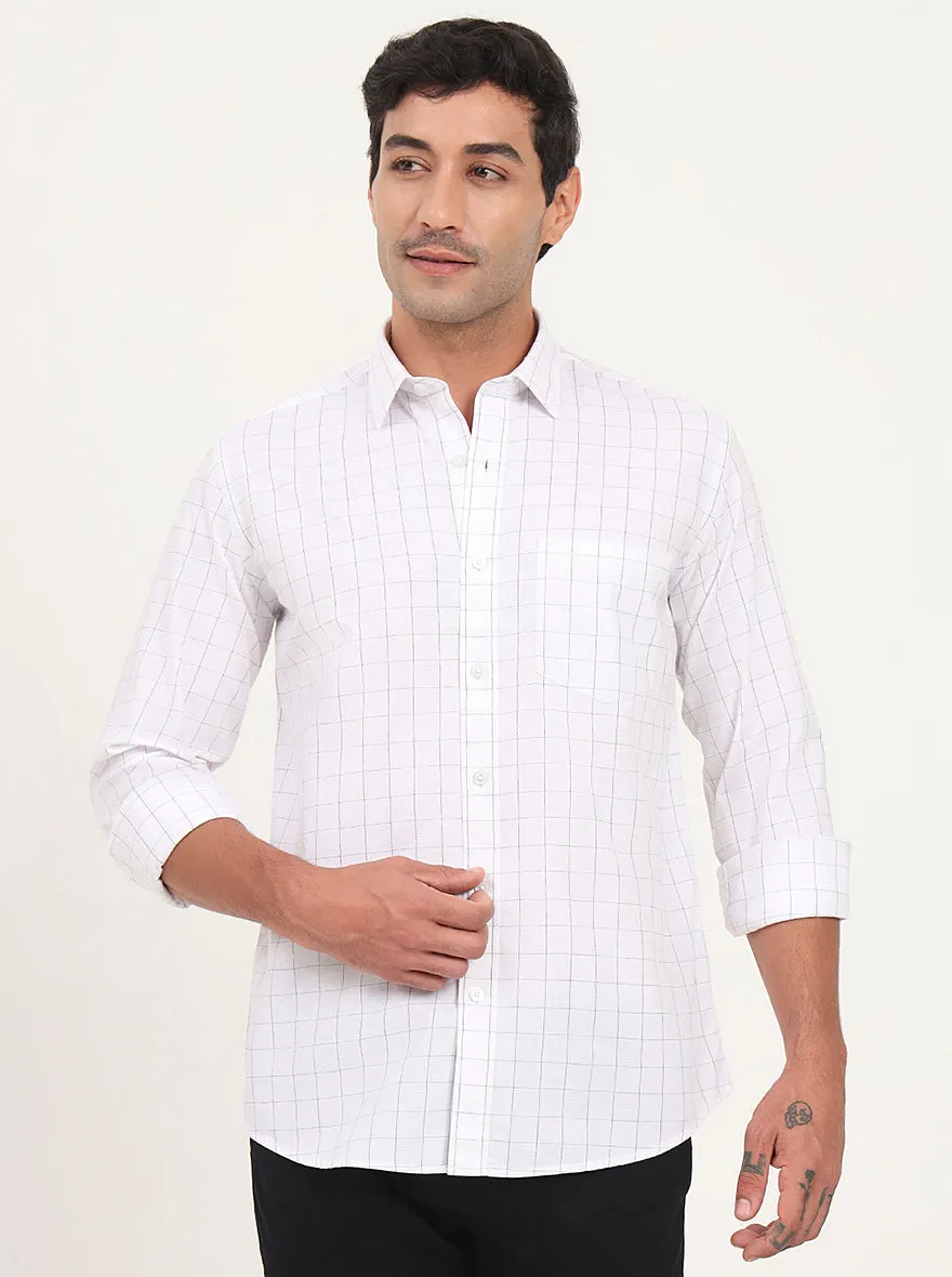 White Checked Slim Fit Semi Casual Shirt | JadeBlue