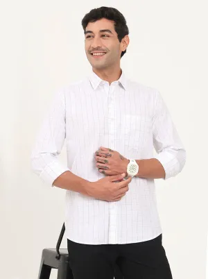 White Checked Slim Fit Semi Casual Shirt | JadeBlue