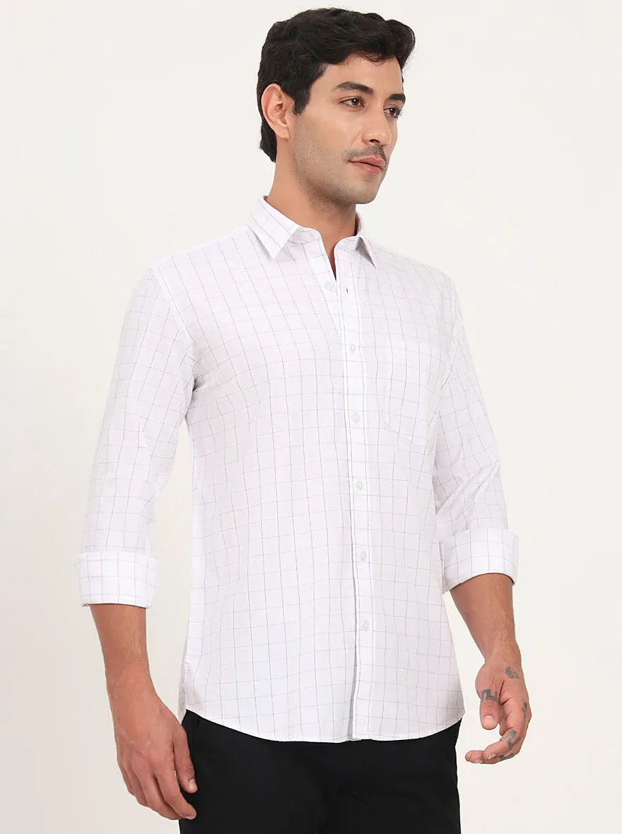 White Checked Slim Fit Semi Casual Shirt | JadeBlue