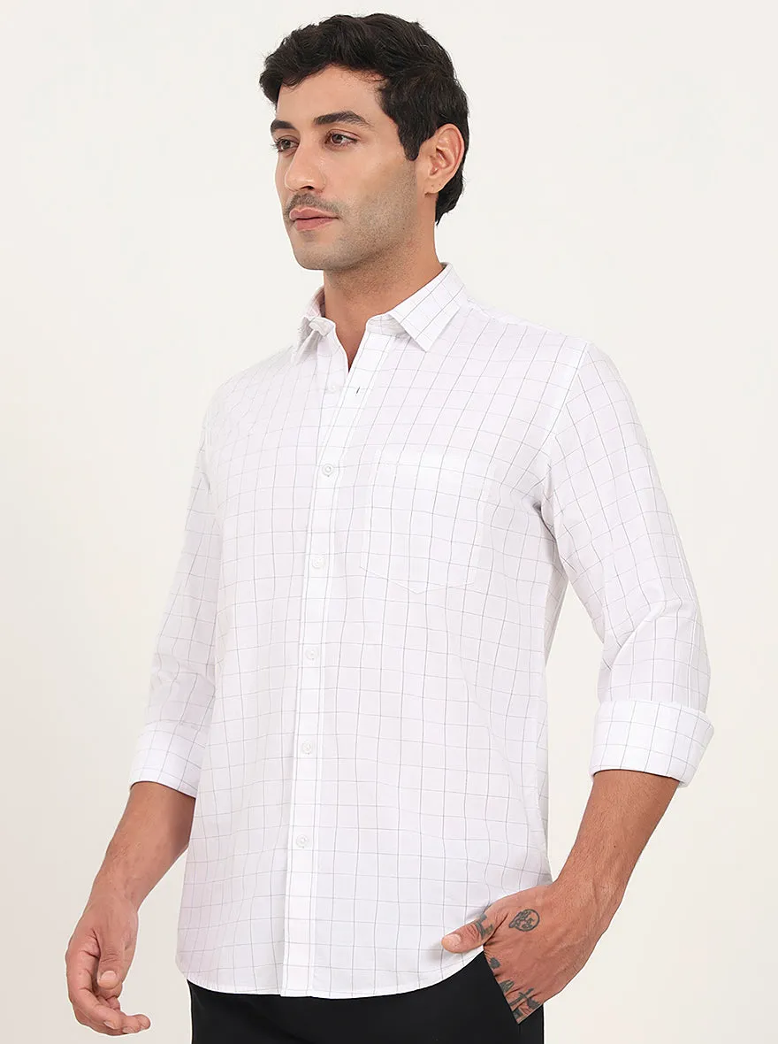 White Checked Slim Fit Semi Casual Shirt | JadeBlue