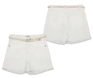White Frayed Twill Shorts