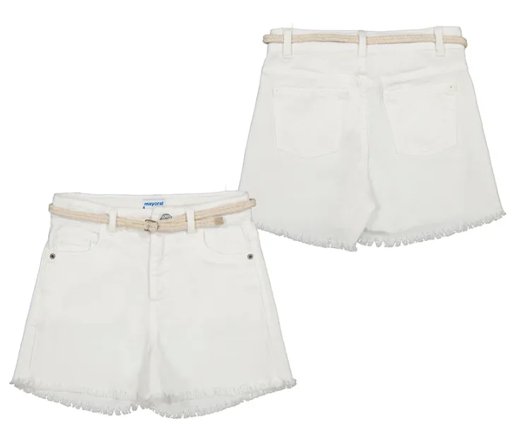 White Frayed Twill Shorts