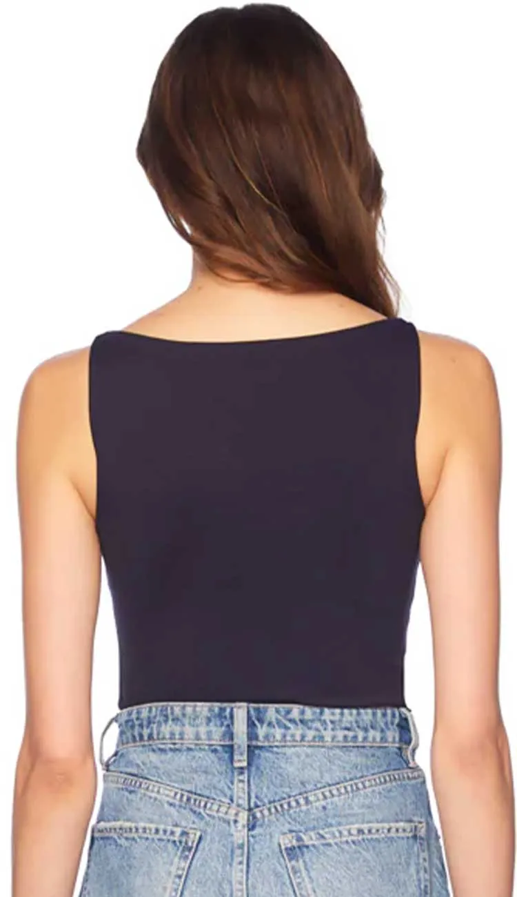 Wide Neck Sleeveless Top - Navy