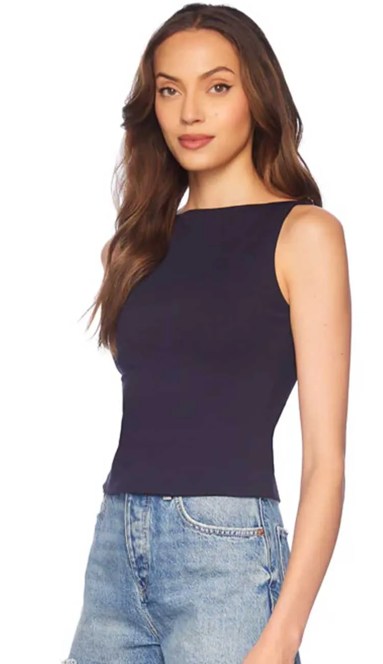 Wide Neck Sleeveless Top - Navy