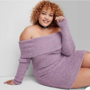 Wild Fable - Off-Shoulder Sweater Dress - Mauve