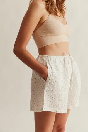 WOMENS BOXERS | WHITE FLORAL MUSLIN