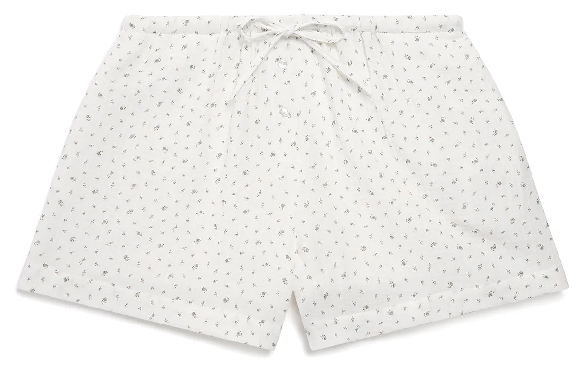WOMENS BOXERS | WHITE FLORAL MUSLIN