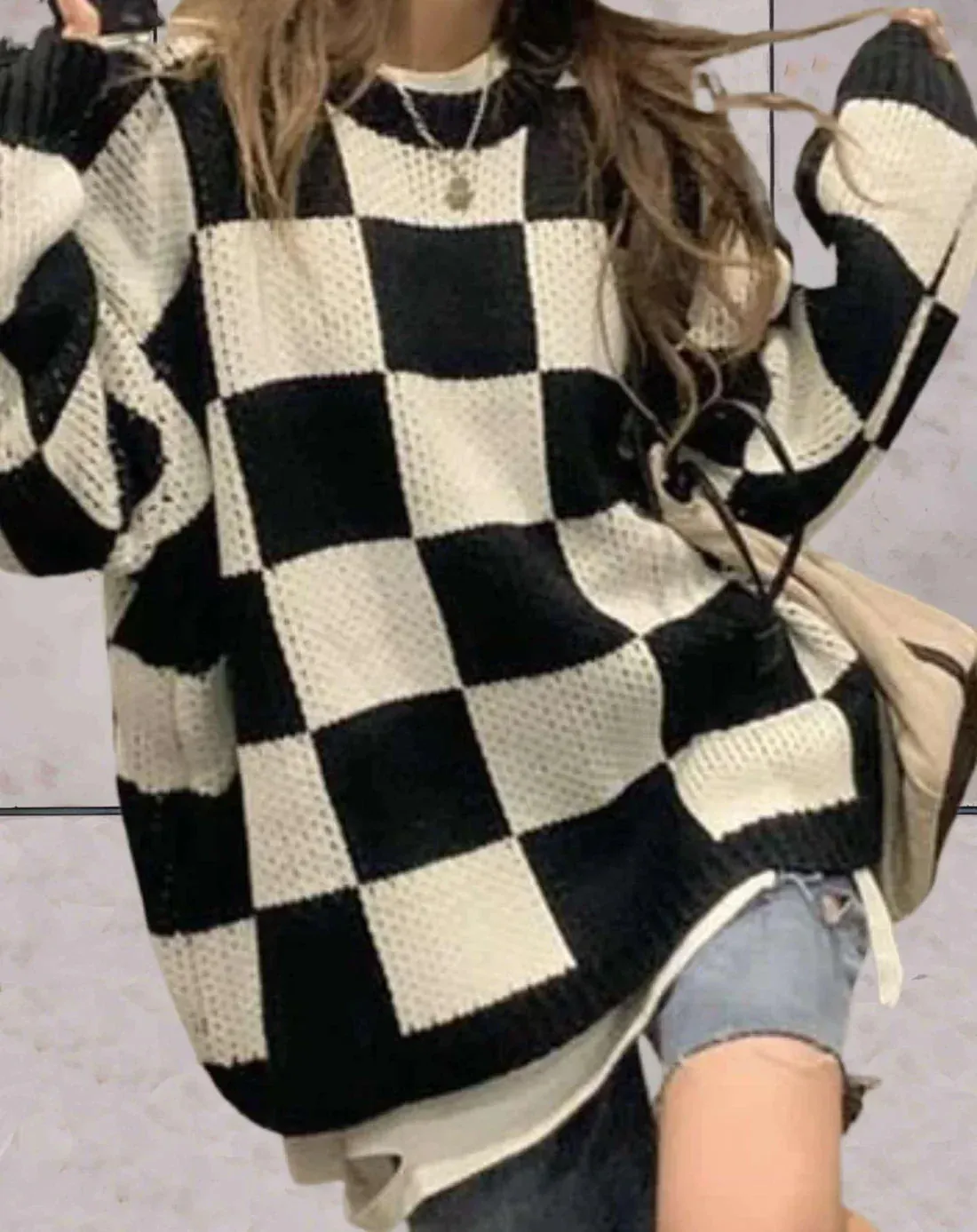 Women's checked knit Delilah sweater