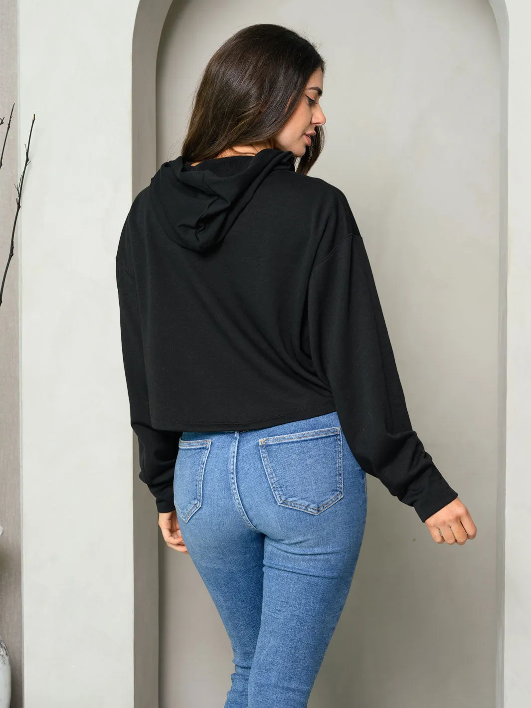 WOMEN'S LONG SLEEVE SOLID HOODED SWEATER