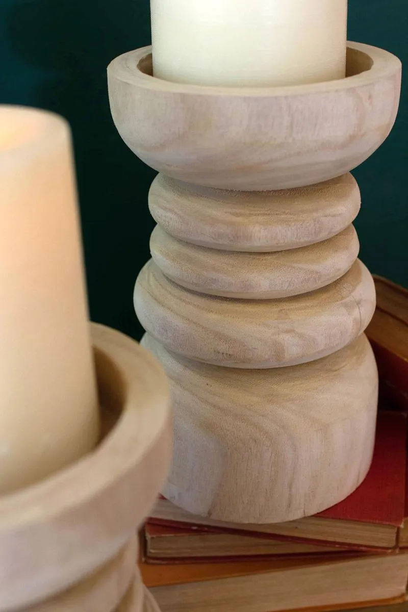 Wooden Pillar Candle Holder (Pack of 2)