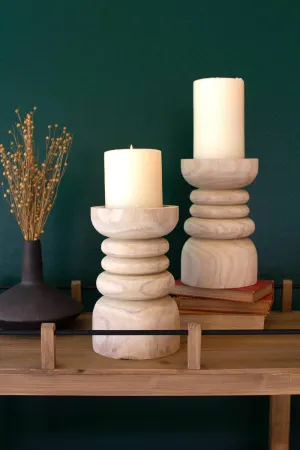 Wooden Pillar Candle Holder (Pack of 2)