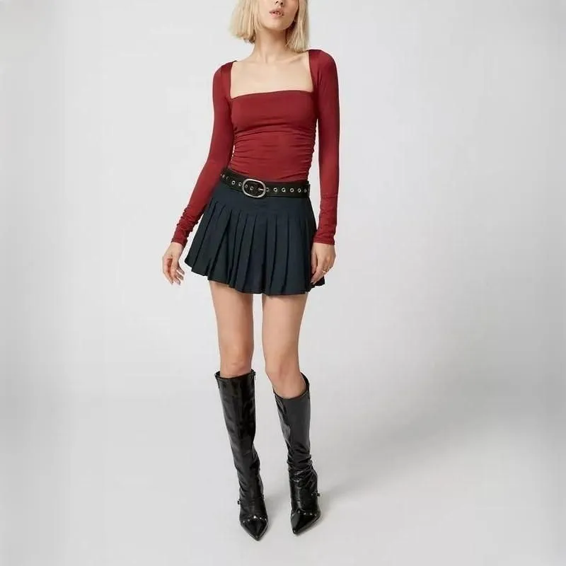 Y2K Square Neck Long Sleeve Crop Top