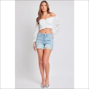 YMI Distressed Frayed Hem Denim Shorts